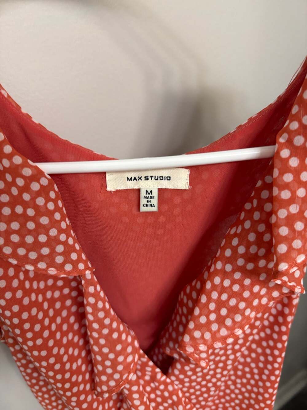 Max Studio Size M Red Polka Dot Ruffle Wrap Tie Waist Sleeveless Top - Picture 2 of 4